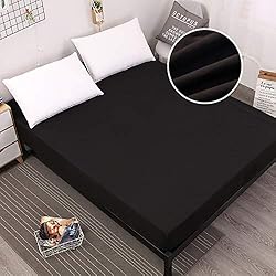 Sabana Impermeable PICTURESQUE Sábana Ajustable Impermeable de Microfibra Protector de Colchón Impermeable Funda de Colchón Cubre Colchón Transpirable 150X200cm Negro