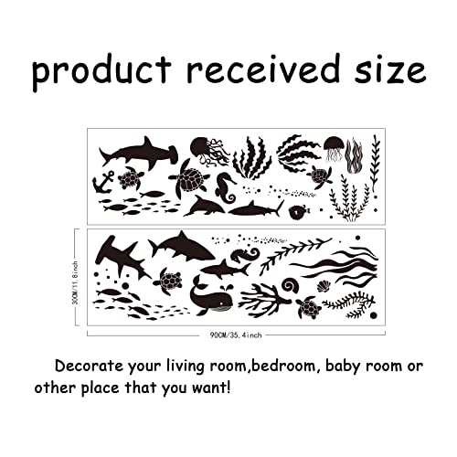 SUPERDANT 45pcs Black Sea Life Stickers Sea Animals Silhouettes Decal Shark Whale Sea Creature Fish Jellyfish Vinyl DIY Art Deocr for Bathroom Nursery Home Decoration Wall Sticker Vinyl Transfer - Image 2