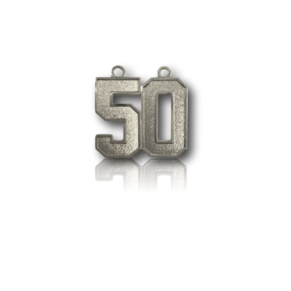 Number 50 Silver Plated Jersey Style Sports Necklace Charm Pendant (0.8