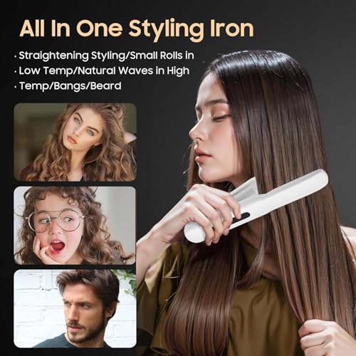 Image of Cordless Hair Straightener and Curler, 2 in 1 Portable Mini Flat Iron & Curling Iron, Fast Heating & Titanium Plate Straightener with 4 Adjustable Temp,Travel Size Preferred Gifts (White)