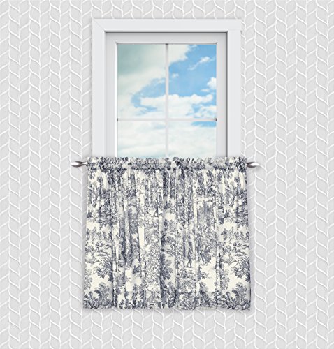 Ellis Curtain Victoria Park Toile 68-Inch-by-36 Inch Tailored Tier Curtains, Blue, W 36" x L 68" (1 Panels) - Image 4