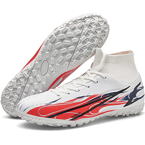 Luluboy Men's Soccer Cleats Football Shoes Indoor Tf Turf Futsal Rugby Boots High-Tops Lace-Up Non-Slip Spikes Sneaker White Eu 43 #TOP14