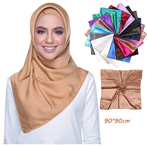 35" Large Square Satin Hijab Scarf Muslim Shawls Wrap Hair Head Scarves Bandanna2