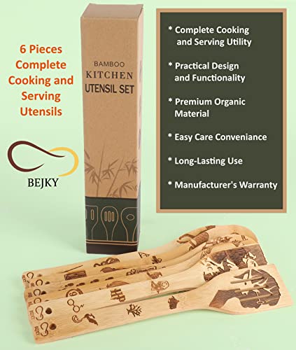 Bejky-6-Pcs-Wooden-Bamboo-Spoons-Set-Organic-Food-Cooking-Utensils-Kitchen-Accessories-Home-Decor-Cookware-Gifts-for-Women-Easy-Wash-Spatulas-3D-Engraved-Patterns-Magical-Wizard-Style-12