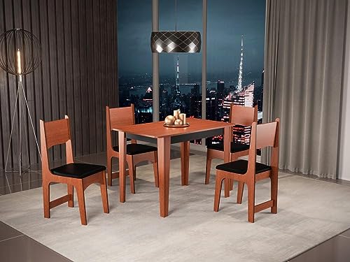 Conjunto Sala de Jantar Mesa Nicoli 110cm Tampo MDF/MDP com 4 Cadeiras Nicoli Sonetto Móveis Cherry/
