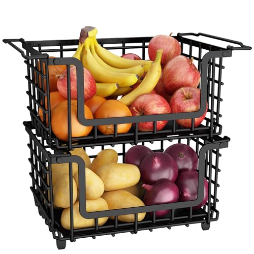 2 Pack Stackable Metal Wire Vegetable Fruit Basket for Kitchen