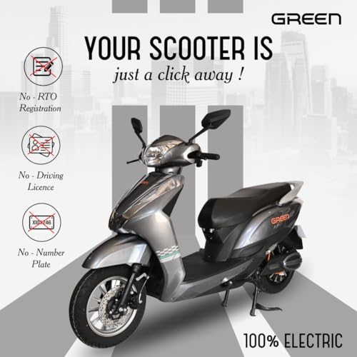 Image of Green Elaan Low Speed Electric Scooter Non RTO 60KM Range Grey with Portable Charger
