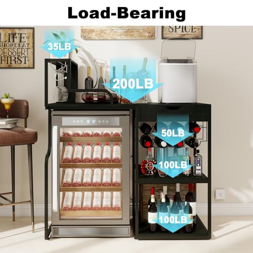 PUNCIA Wine Bar Cabinet with Wine Cellar Fridge Storage LED Lighting Glass Holder and Drawer – Stylish Liquor Cabinet and Coffee Bar Table for Home Bar Living Room or Apartment Entertaining - Thumbnail 3