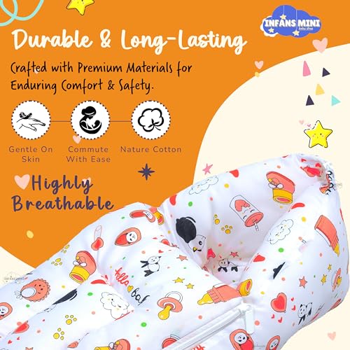 Image of Baby Bedding Set Combo for New Born - Baby Sleeping Bag, Baby Feeding Pillow Ideal for 0 to 6 Months Babies (Panda Orange)