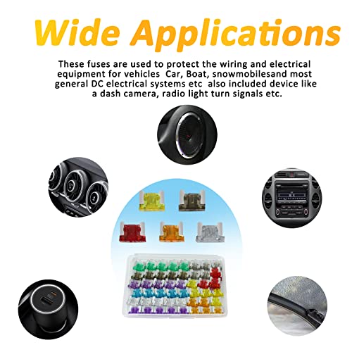 Auto Car Blade Fuses Assortment Kit – 50Pcs Low Profile Mini (2A/3A/5A/7.5A/10A/15A/20A/25A/30A/35A) for Car Boat Truck SUV Automotive Replacement Fuses - Thumbnail 2