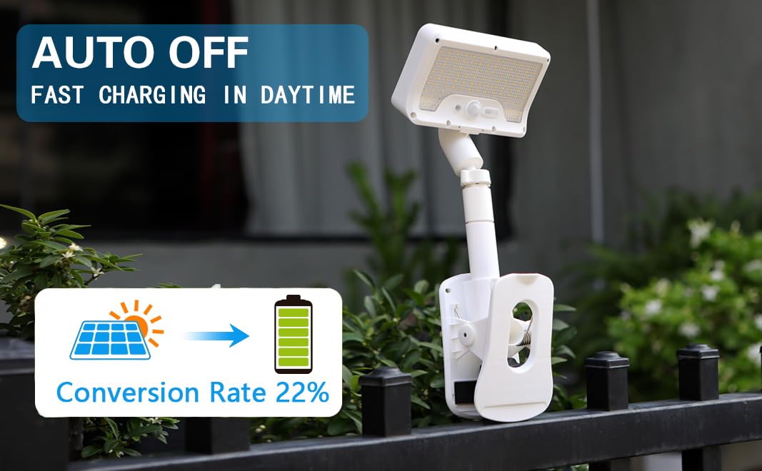 Solarleuchte für Außentreppen & Deck, 92 LED Bewegungsmelder, IP65 Wasserdicht, Clip & Ständer Dual Use, Auto On/Off mit Lichtsensor, ideal für Zaun, Camping, Gartenbeleuchtung (1-Pack)