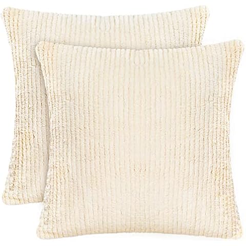 Geepen Cushion Covers 45 x 45 cm Set of 2 Ribbed Corduroy Throw Pillow Cases for Sofa Couch Home Decorative, 18" x 18" - Beige Cover