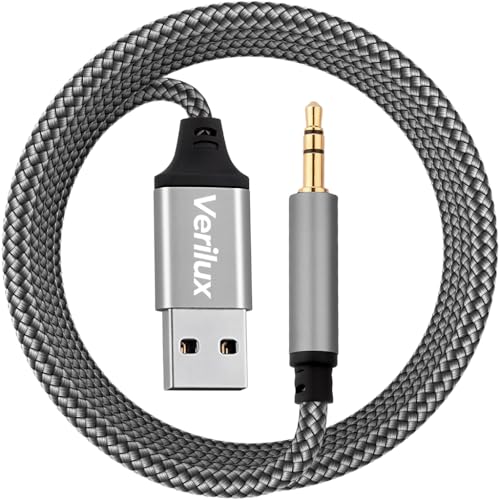 Image of Verilux USB A to 3.5 mm Aux Cable, 2M /6.6FT 3.5 mm TRS Audio Cord Jack to UBS A Nylon Braided Stereo AUX Cable for Speakers, Car Stereo, Headphones, Laptop, PS5 /PS4, Windows & More