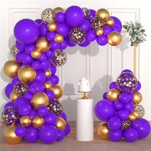 Image of Dark Purple Gold Balloon Garland Arch Kit - 121PCS Purple and Gold Balloons Dark Purple Balloon for Birthday Wedding Anniversary Retirement Graduation Party Decorations