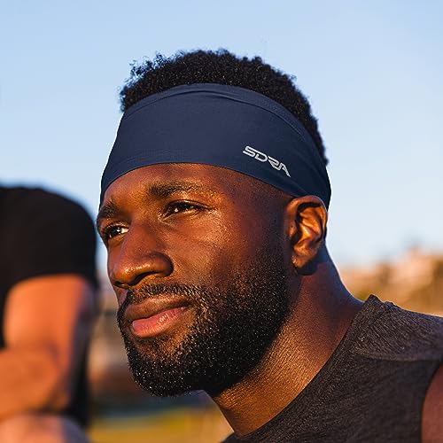 Image of Suddora Solid Color Wide Headband /Sweatband - Workout, Football, Soccer, Yoga (Suddora Navy Blue Tapered Headband - Running, Fashion, and Outdoor Activities)