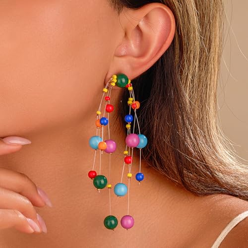 Colorful Beaded Earrings for Women – Handmade Rainbow Dangle Earrings with 925 Silver Posts, Boho Statement Jewelry for Parties, Gifts, or Everyday Style4
