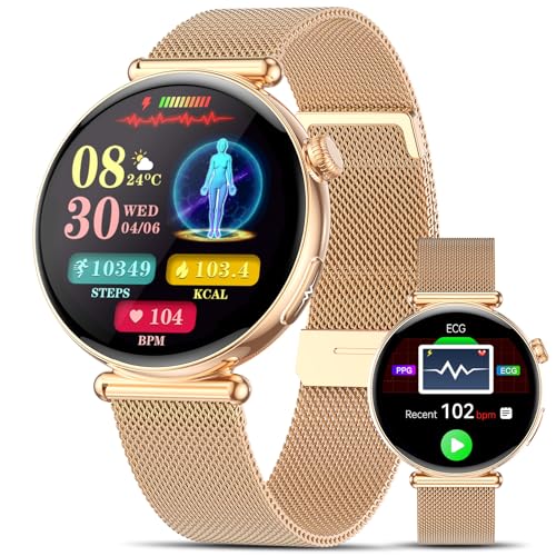 2026 Smartwatch Damen mit EKG/Blutdruck 1 32AOD Gesundheitsuhr AI-Zifferblatt &AI-Smart-Q&A Bluetooth Anrufe/SpO/Schlaf/Puls/HRV/BMI/Stress/Menstruationszyklus 100+Sportmodi Klein Runde Fitnessuhr