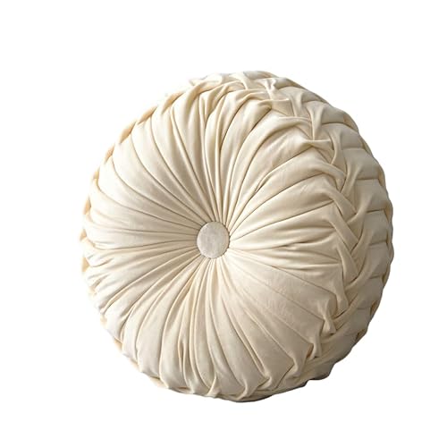ehopew 北欧ベルベットプリーツ 座布団 円形 腰クッション 抱き枕 蒲団クッションフローリング窓マット直径36cm (白)