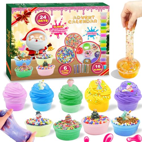 Slime Advent Calendar For Kids, 24 Days Halloween Countdown With Cute Slime Kit