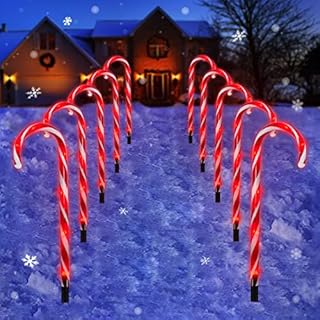 LED Candy Cane Lights - 10 Pack 60 LEDs 21in Pathway Garden Lights Outdoor Decoration with 8 Modes Connectable End-to-End Waterproof Candy Cane Landscape String Light for Christmas Decorations - Red