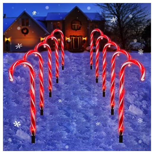 Candy Cane Outdoor Landscape Lights - 10 Pack 60 Red LEDs 21in Lighted Christmas Path Lights String with Memory Function 8 Flashing Modes End-to-End Plug in Waterproof Outside Candy Xmas Decorations