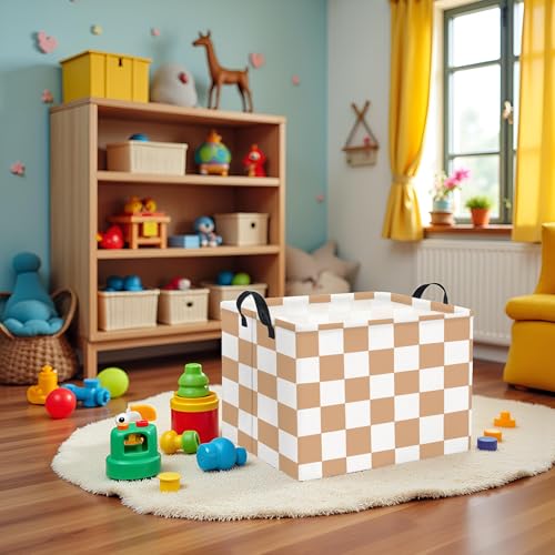 Image of Rectangular Baby Girl Basket Fabric Storage Basket Storage Bin Organizer Box Room Decor(Brown Checkered)