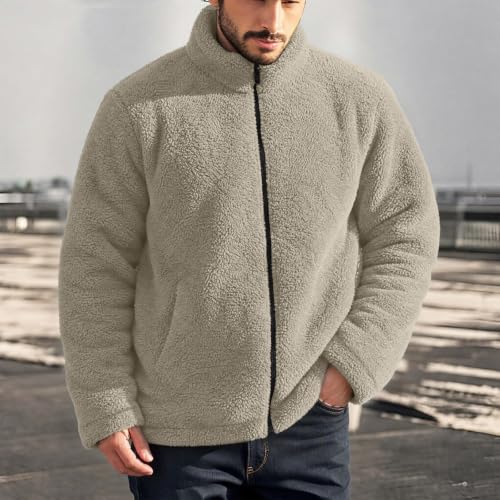 Ssuyeuri Mens Sherpa Fleece Jacket Stand Collar Zip Up Warm Winter Coats - image 6