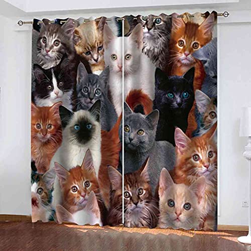 CJGVKS Cortinas Opacas con Ojales Habitación Térmicas Aislantes Frío y Calor para Ventanas Dormitorios Familia de Gatitos Animales 2 Piezas, AN107cm x AL244cm para Y Dormitorio Infantil Decoración