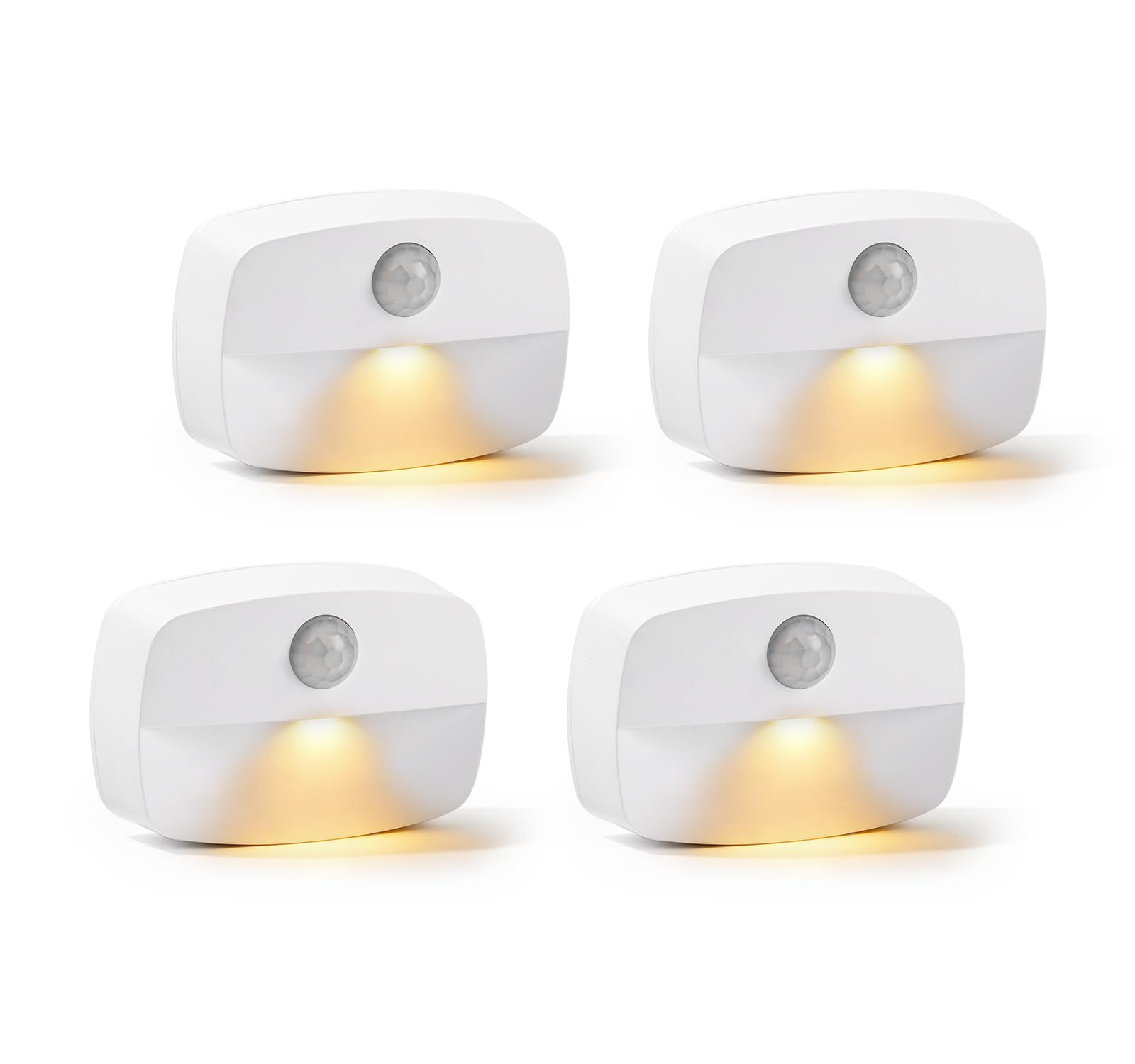 WYJZH Motion Sensor Night Light, Battery Operated LED Stick‑On Lights, Auto On‑Off Wireless Indoor Lights for Stairs, Hallway, Kitchen, Under Cabinets, Bedroom (3000K, 4 Pack, Batteries Not Included)