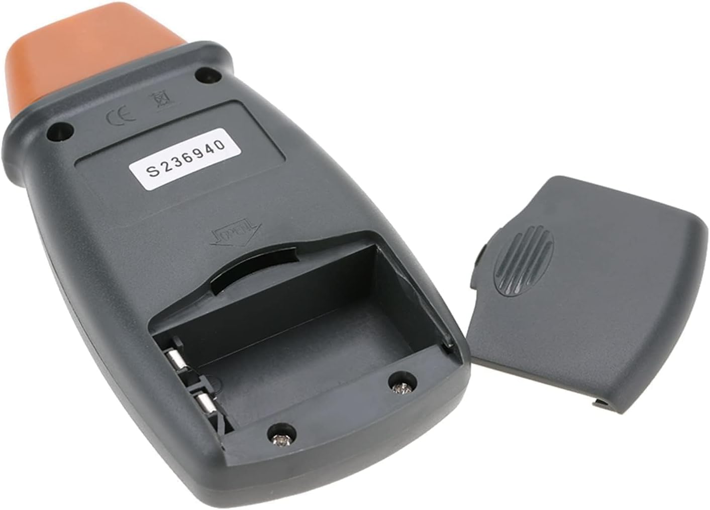 Open battery compartment of the HERCHR DT-2234C Digital Tachometer