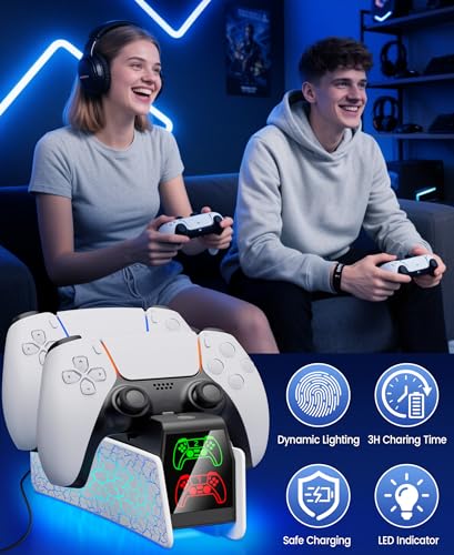 Image of Charging Station for P S5 Controller, Fast DualSense Charger Dock with RGB Touch Control, Controller Indicator Light Stand Compatible with PlayStation 5 Dualsense Edge Accessories