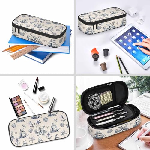 Image of Vintage Sailboat Pencil Case Organizer Old Caravel Sea Monster Old Maps Stationery Box Makeup Box School Supply for Boy Girl Men Women