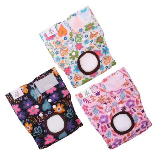 Image of CuteBone Dog Diapers Female Washable Small Medium Large 3 Pack Reusable Doggie Diapers Puppy Period Pants for Doggy Heat Cycle Peeing