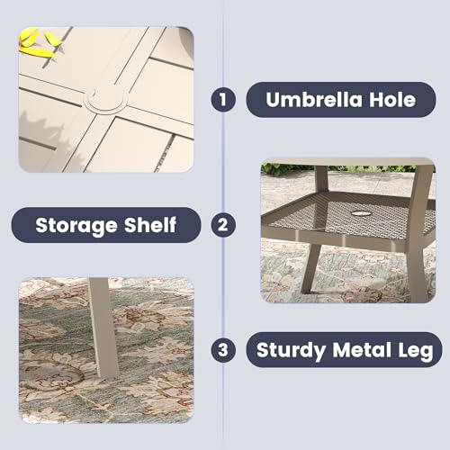 Image of VICLLAX 47.2 inch Round Outdoor Table, Patio Dining Table for 6 with Umbrella Hole for Garden Lawn Deck Backyard, Sandshell