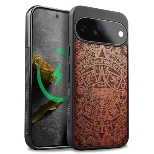 Coque Pixel 11 compatible Magsafe étui de téléphone antichoc en bois Calendrier Maya