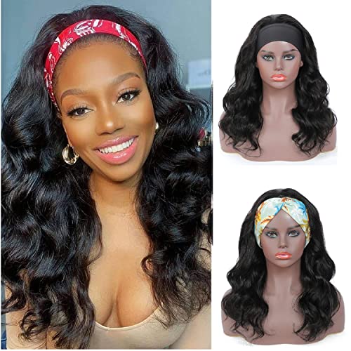 Body Wave Headband Wigs Human Hair for Black Women None Lace Front Wigs Brazilian Virgin Hair Wet and Wavy Glueless Machine Made Wigs 150% Density （18inch）