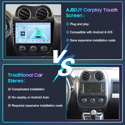 Image of Car Stereo for Jeep Compass 2014 2015 2016,10'' 1280x720P Touchscreen Radio Replacement with Wireless CarPlay and Android Auto Stereo Receivers Car Radio with Bluetooth /GPS /Android 13 /Backup Cam /2+32G