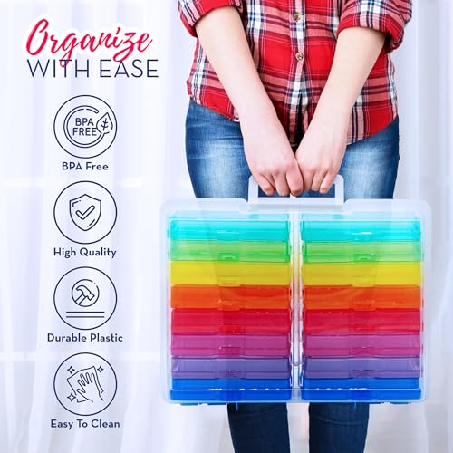 Image of 4E's Novelty 16 Pack Clear Multicolor Photo Box for Crafts, Supplies 4x6 Photo Cases & Photobox, Classroom Storage and Organization Box Plastic Transparent for Scrapbooking Container Organizer