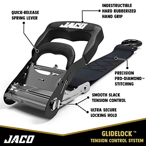 Jaco Heavy Duty Ratchet Straps - 1.6 In X 8 Ft (4 Pack) | Tie Down Kit With Soft Loops - 5,208 Lbs (Black) #TOP2