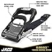 JACO Heavy Duty Ratchet Straps - 1.6 inch x 8 ft (Pack of 4) | Tie Down Kit with Soft Loops - 5,208 lbs (Black)