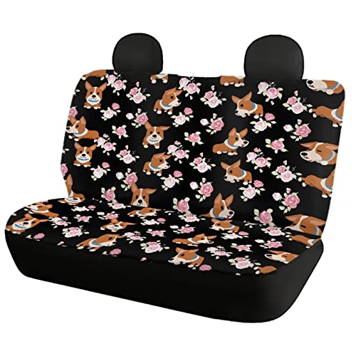 Image of Modysero Cartoon Corgi Rose Print Car Seat Cover Full Set Novelty Soft Elastic All Season Automotive Seat Cover for Women Universal Auto Seat Cover Accessories Fit Most Cars Vehicles