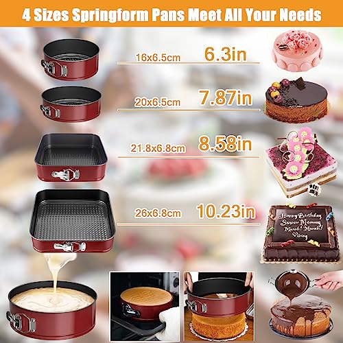Tortiera Rimovibile,Teglia da Forno Rotonda 4 Pezzi Stampi per Dolci, Quadrate, Springform (16/20/22/26cm) Rivestimento Antiaderente Cake Pan Ideali per cheesecakes - immagine 3