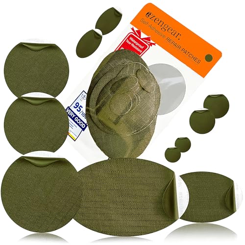 aZengear Repair Patches - Waterproof, Self-Adhesive, Tear-Cold-Heat-Resistant Polyester Fabric to Fix Down Jacket, Puffer, Snowsuit, Shoe, Tent, PVC, Clothing, Upholstery (Olive Green)