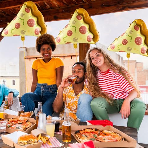 Image of 3pcs Pizza Balloons, 23 inch Sausage Pizza Slices Foil Balloon for Pizza Birthday Party Supplies Baby Shower Funny Party Decoration