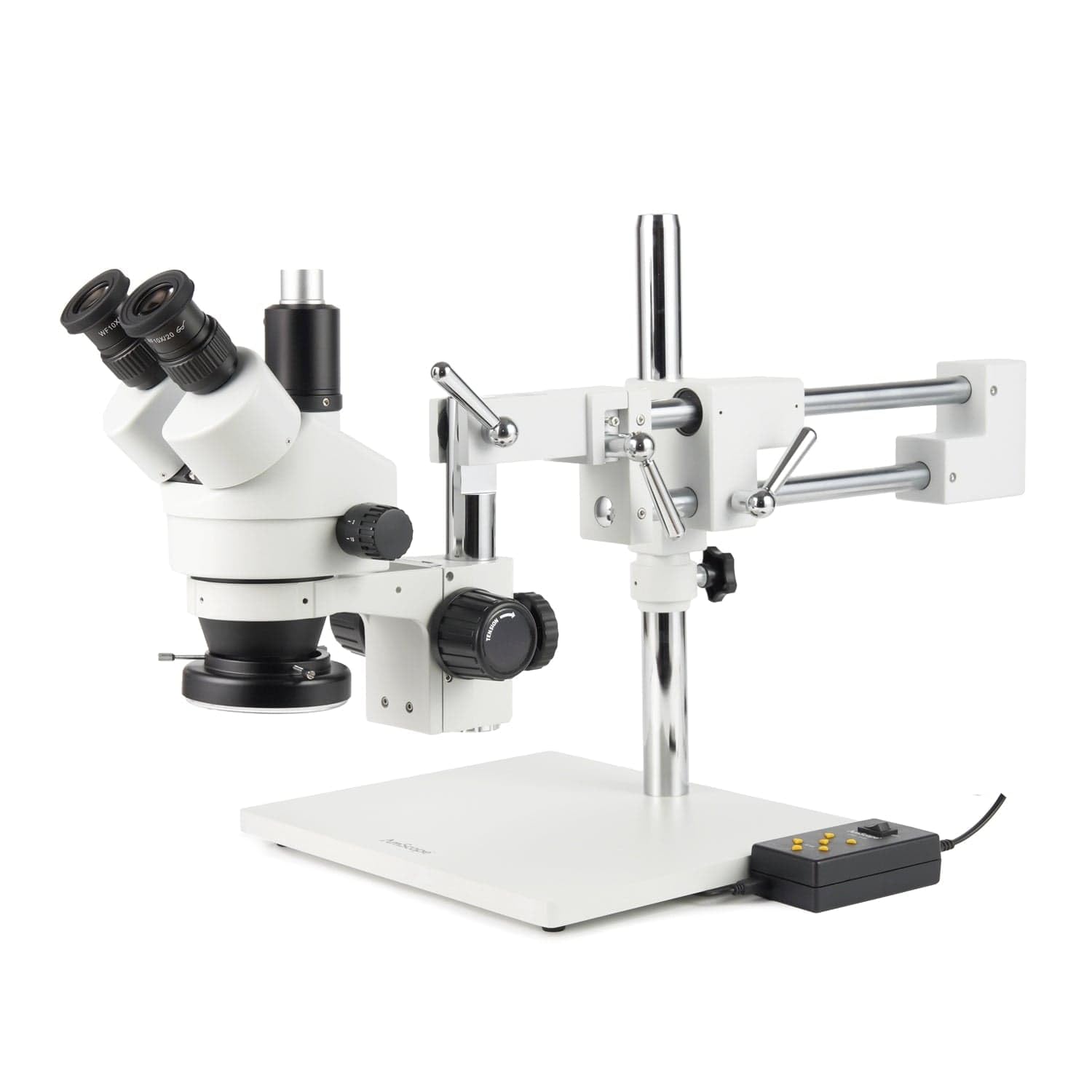 AmScope - 3.5X-90X Trinocular Stereo Microscope, 0.5X and 2X Barlow Lenses, Boom Arm Stand + 144 LED 4 Zone Ring Light - SM-4TZ-