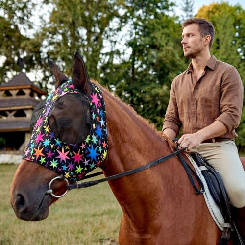 Masque anti-mouches cheval élastique idéal pour le paddock en été M - 12