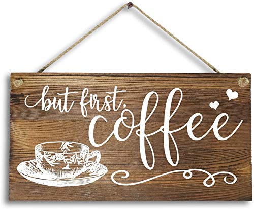 But First Coffee Rustic Solid Wood Signs Wall Decoration Plaques for Kitchen Coffee Bar Pub Office 12x6inches(1034qq)