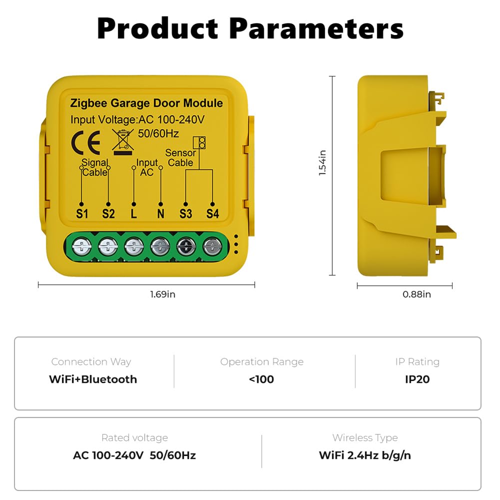 Jemora Tuya ZigBee Ouvre-porte Intelligent Module de contrôleur de porte de garage Télécommande de téléphone portable Tuya APP Contrôle compatible avec et Home pour la commande vocale