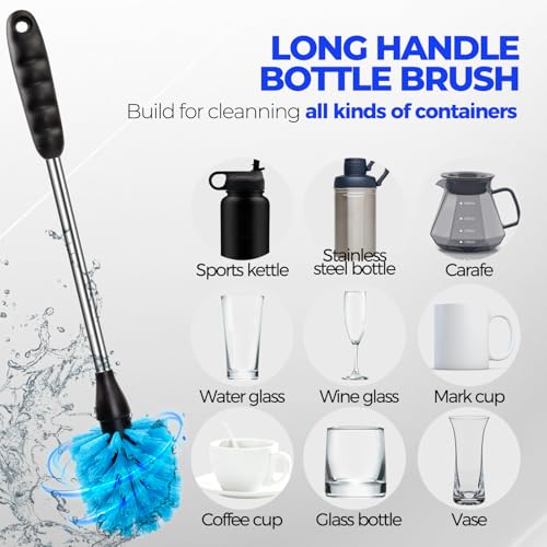 Image of Holikme 6 Pack Brush Set, 14 inch Long Handle Stainless Steel Cleaner, 3 Straw Brushes, 4-in-1 Cleaning Brush for Water and Baby Bottles Straws, Aqua