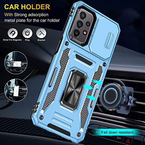 Image of Polycarbonate Slide Camera Cover with Ring Holder Mobile Phone Back Cover for Samsung Galaxy A23 (Blue)